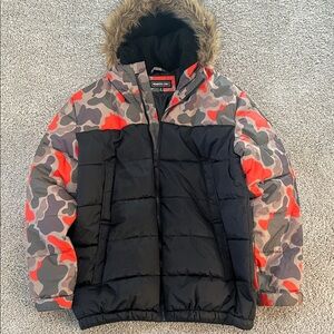 Members Only Camo and Black Puffer Jacket
